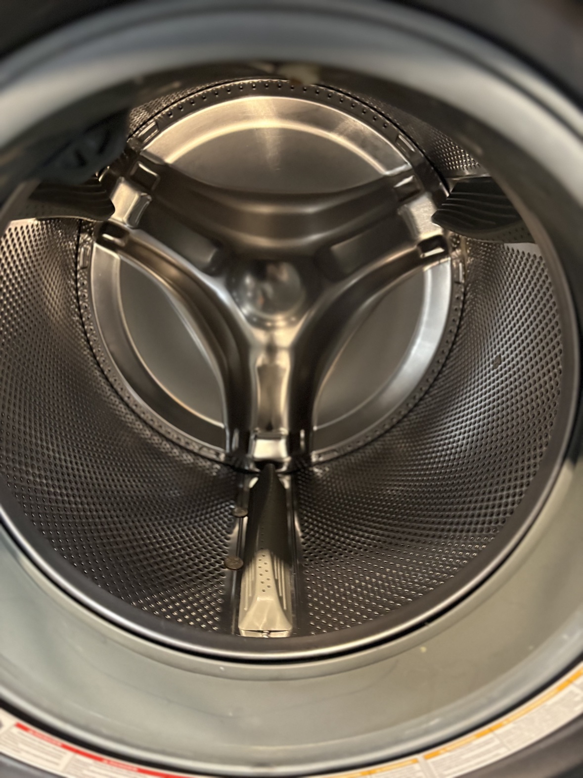 Inside the stainless steel GE washer drum