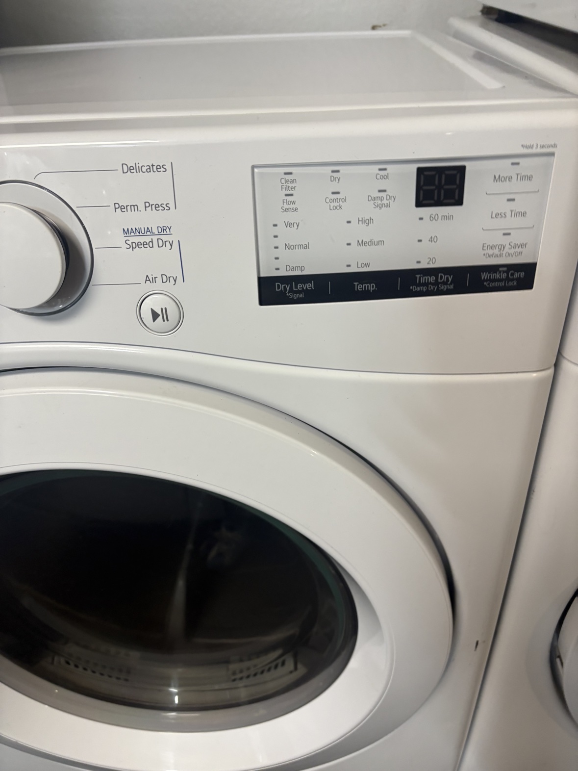 LG dryer Sensor Dry control panel close-up