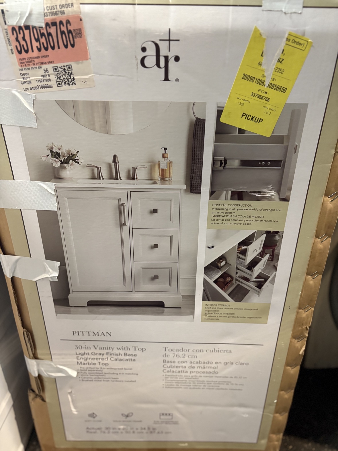 allen + roth Pittman 30 inch bathroom vanity box, light gray finish