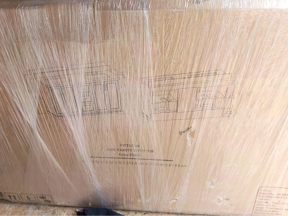 allen + roth Pittman 60 inch bathroom vanity sealed in its box, Muse Gray