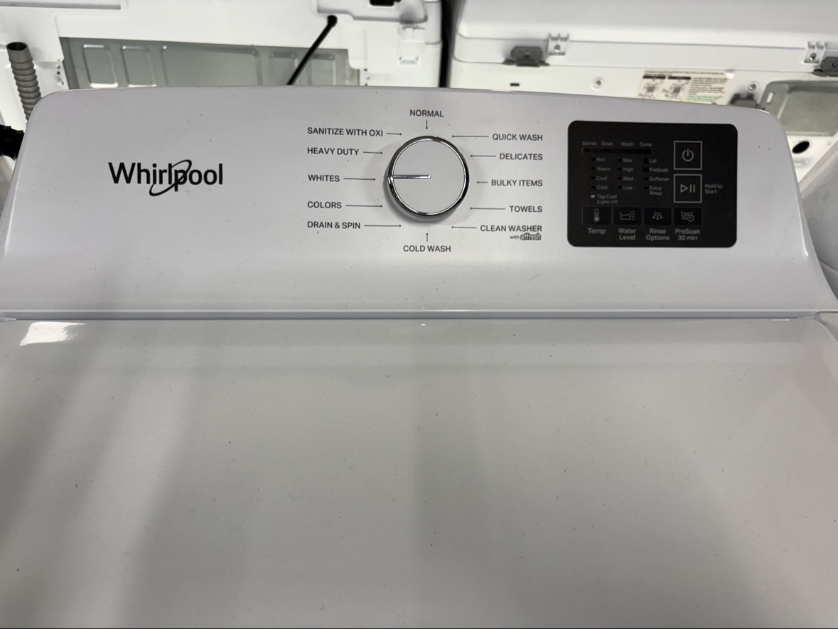 Whirlpool washer control panel with cycle dial and touch controls