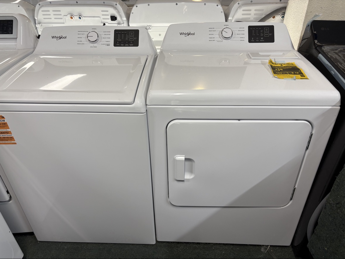Whirlpool washer and dryer set, front view